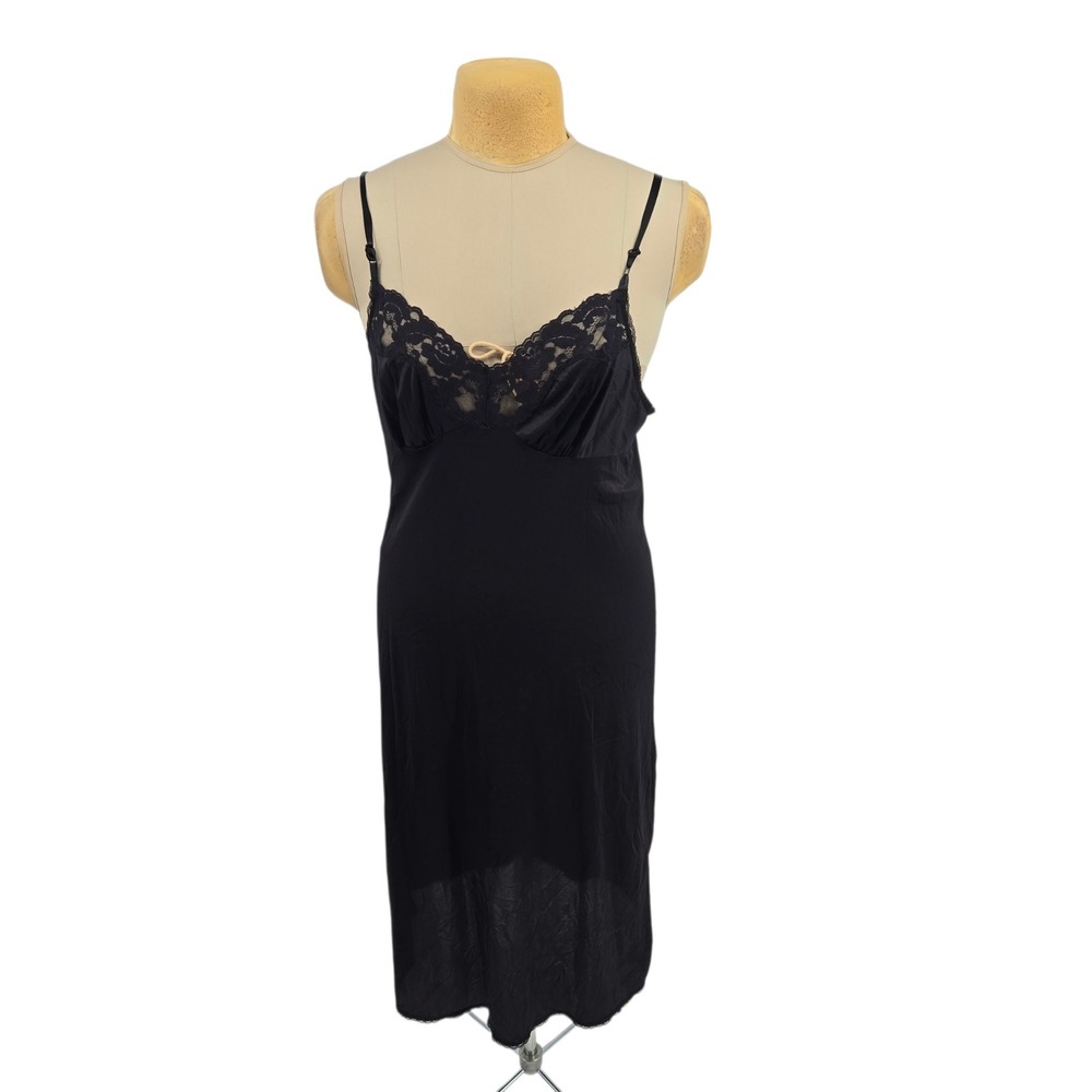 Vassarette Full Slip Dress Women Size 38/44 Black Lace Trim Y2K Style Coquette